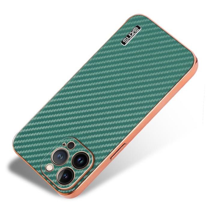 AZNS - AZNS iPhone 13 Pro Fodral Electroplating Carbon Fiber PU+TPU - Grön