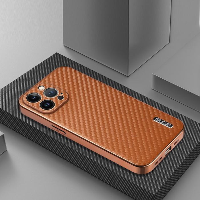 AZNS - AZNS iPhone 13 Pro Max Fodral - Elektroplätering Kolfiber PU+TPU - Brun