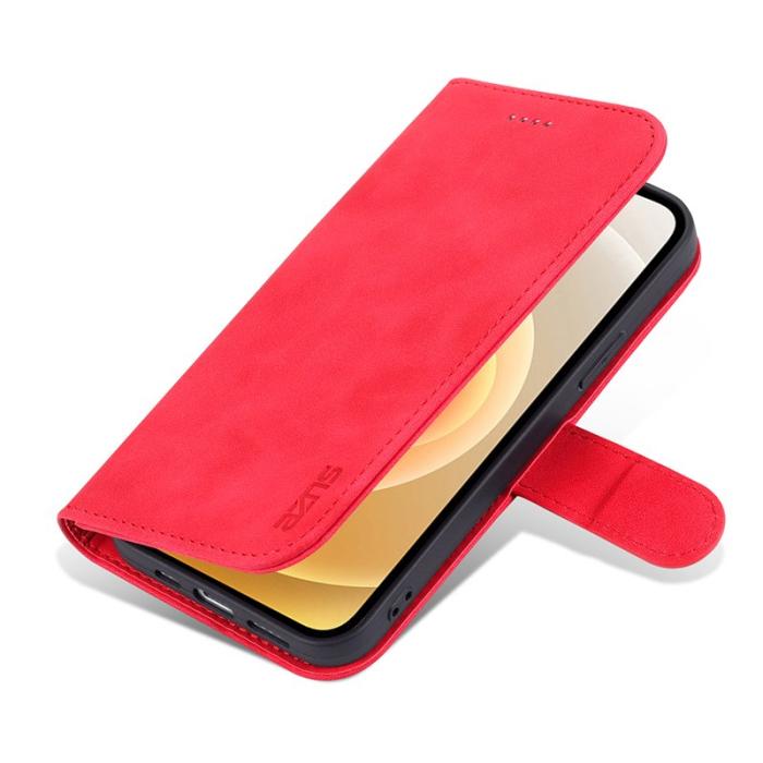 AZNS - AZNS iPhone 13 Skal PU Läder Folio Flip Wallet - Röd