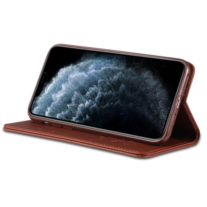 AZNS - AZNS iPhone 13 Skal - PU Läder med Plånboksdesign - Brun