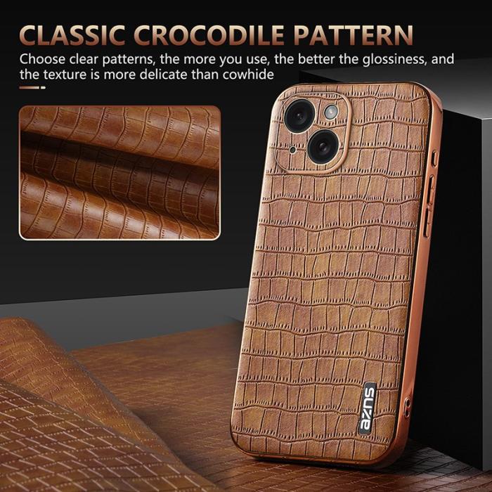 AZNS - AZNS iPhone 14 Fodral Crocodile Textur PU+TPU - Brun