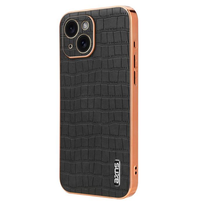 AZNS - AZNS iPhone 14 Fodral Crocodile Textur PU+TPU - Svart