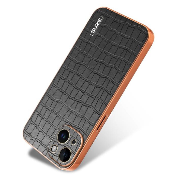 AZNS - AZNS iPhone 14 Fodral Crocodile Textur PU+TPU - Svart
