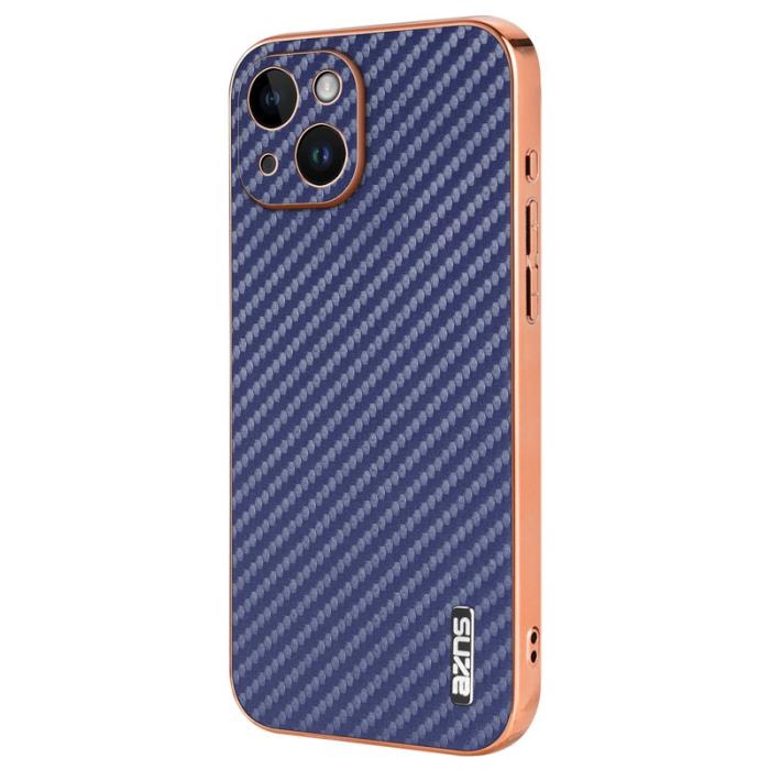 AZNS - AZNS iPhone 14 Fodral Electroplating Carbon Fiber PU+TPU - Blå
