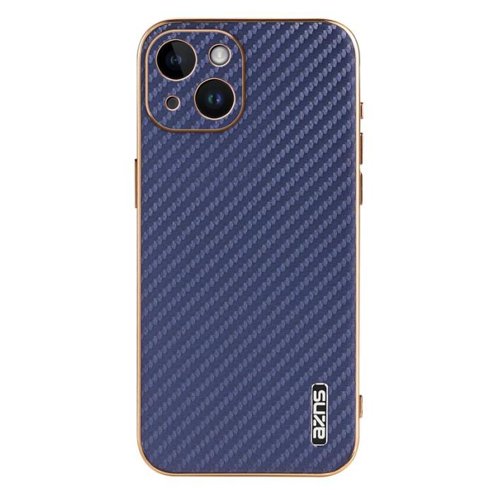 AZNS - AZNS iPhone 14 Fodral Electroplating Carbon Fiber PU+TPU - Blå