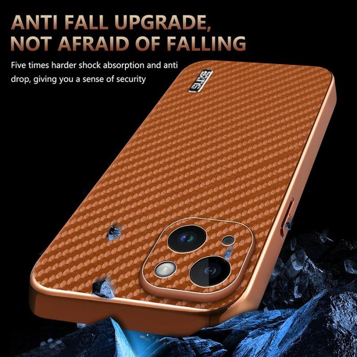 AZNS - AZNS iPhone 14 Fodral Electroplating Carbon Fiber PU+TPU - Blå