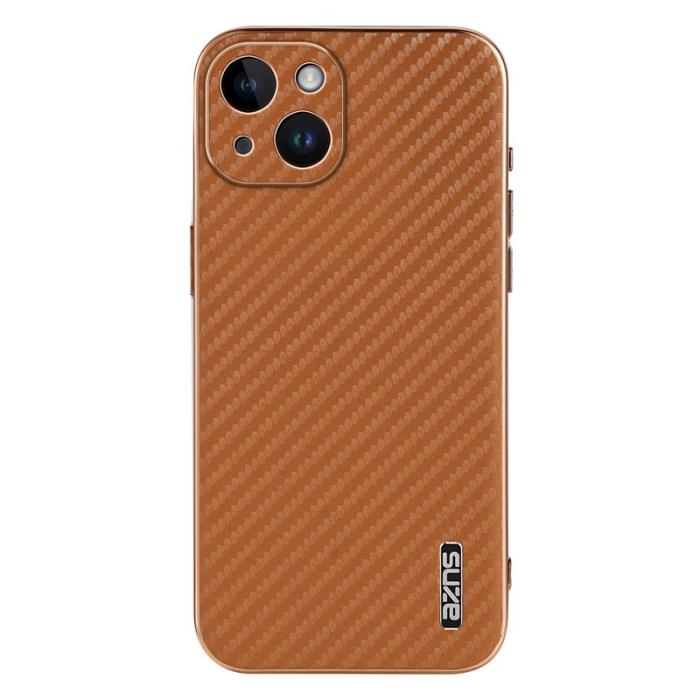 AZNS - AZNS iPhone 14 Fodral Electroplating Carbon Fiber PU+TPU - Brun