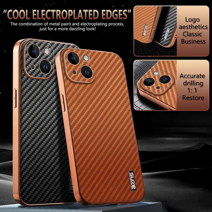 AZNS - AZNS iPhone 14 Fodral Electroplating Carbon Fiber PU+TPU - Grön