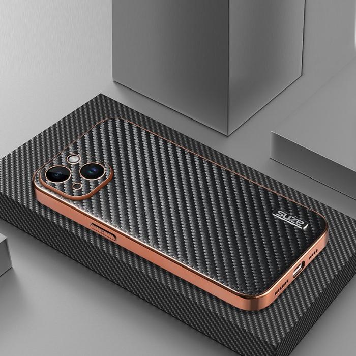AZNS - AZNS iPhone 14 Fodral Electroplating Carbon Fiber PU+TPU - Svart