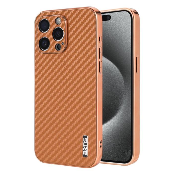 AZNS - AZNS iPhone 14 Pro Fodral Electroplating Carbon Fiber PU+TPU - Brun