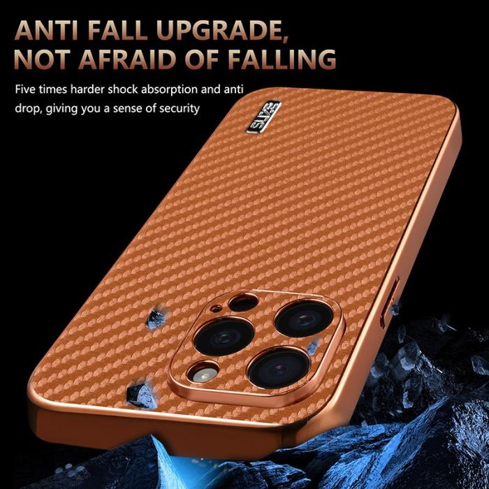 AZNS - AZNS iPhone 14 Pro Fodral Electroplating Carbon Fiber PU+TPU - Brun