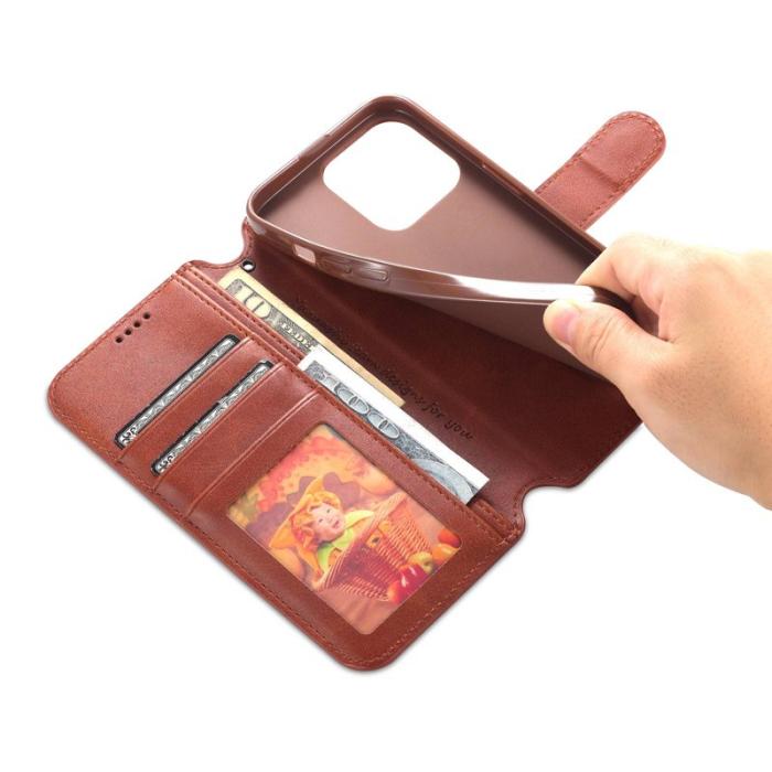 AZNS - AZNS iPhone 14 Pro Plånboksfodral Konstläder - Full Protection - Brun