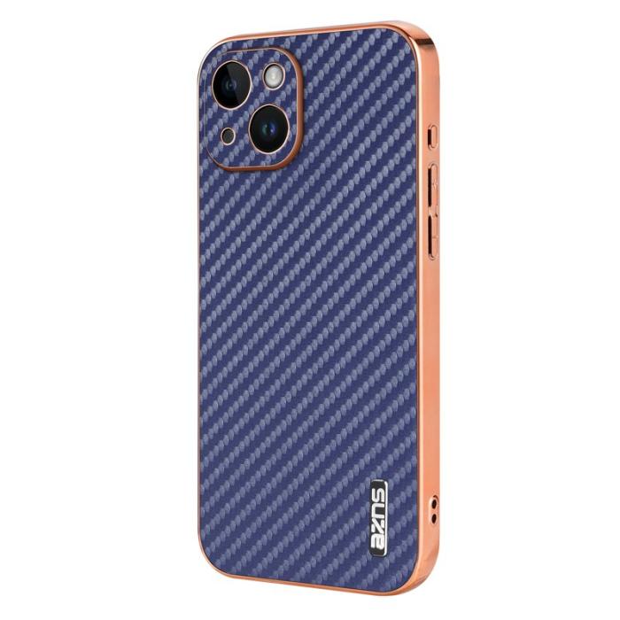 AZNS - AZNS iPhone 15 Fodral Electroplating Carbon Fiber PU+TPU - Blå