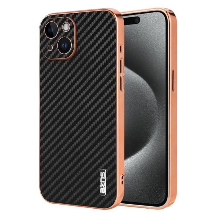 AZNS - AZNS iPhone 15 Fodral Electroplating Carbon Fiber PU+TPU - Svart