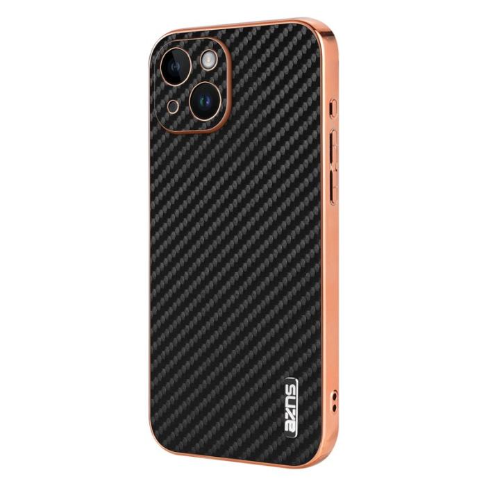 AZNS - AZNS iPhone 15 Fodral Electroplating Carbon Fiber PU+TPU - Svart