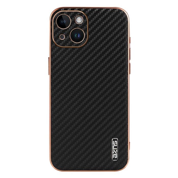 AZNS - AZNS iPhone 15 Fodral Electroplating Carbon Fiber PU+TPU - Svart