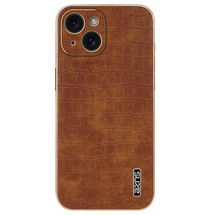 AZNS - AZNS iPhone 15 Fodral Krokodiltextur Drop-Skydd Läder - Brun