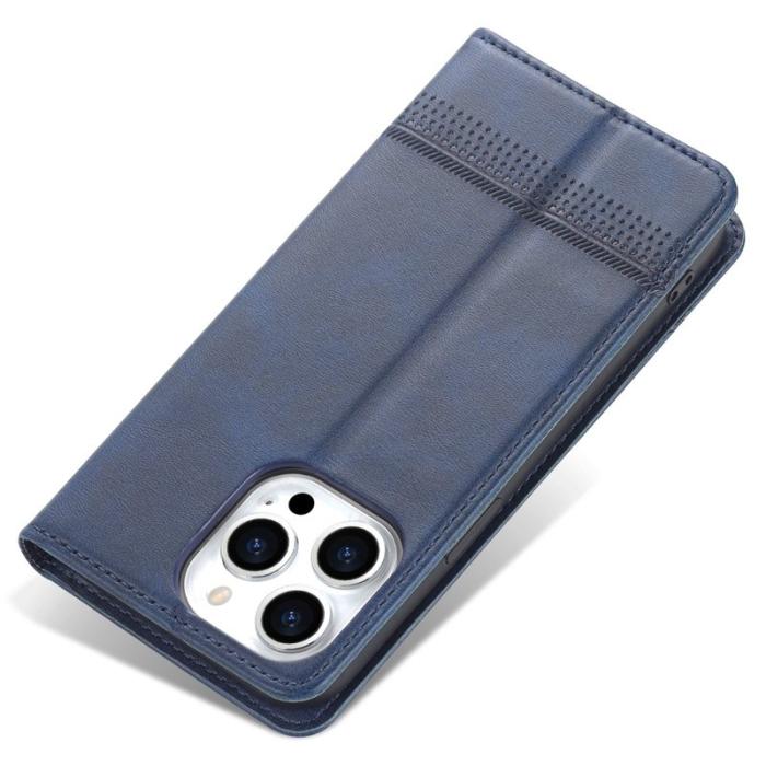 AZNS - AZNS iPhone 15 Fodral - PU Läder + TPU - Plånbok Ställ - Blå