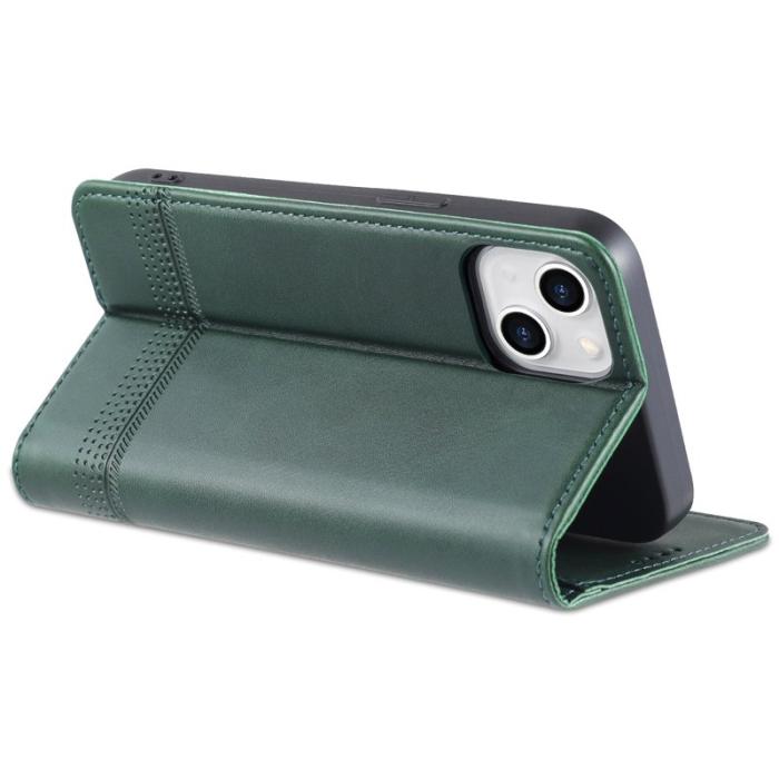 AZNS - AZNS iPhone 15 Plus Plånboksfodral i Konstläder - Ställfunktion - Grön