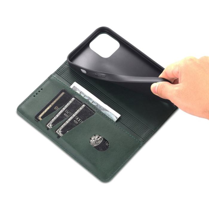 AZNS - AZNS iPhone 15 Plus Plånboksfodral i Konstläder - Ställfunktion - Grön