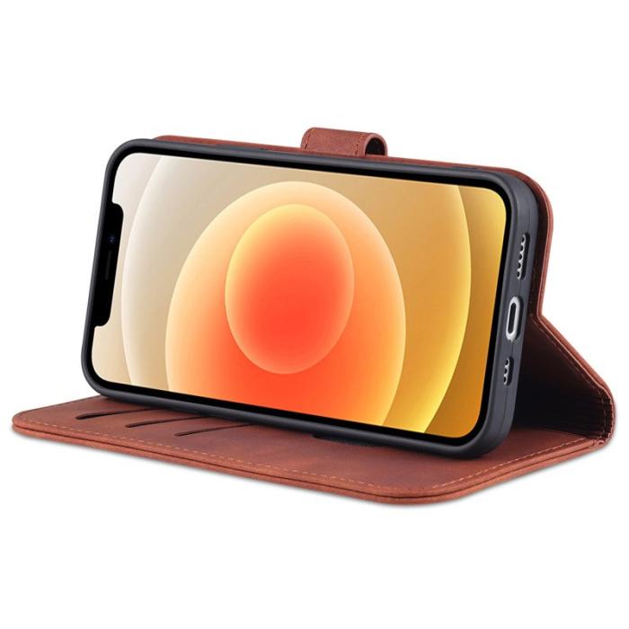 AZNS - AZNS iPhone 15 Plus Fodral Ställ Wallet Konstläder - Brun