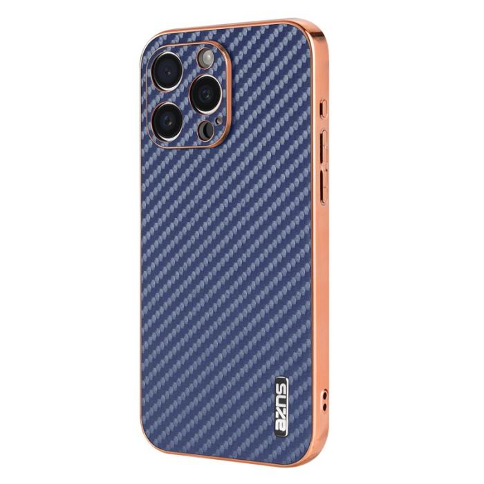 AZNS - AZNS iPhone 15 Pro Fodral Electroplating Carbon Fiber PU+TPU - Blå
