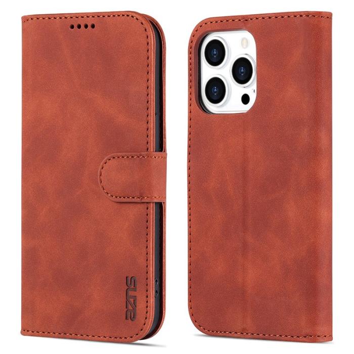 AZNS - AZNS iPhone 15 Pro Fodral Ställ Wallet Konstläder - Brun