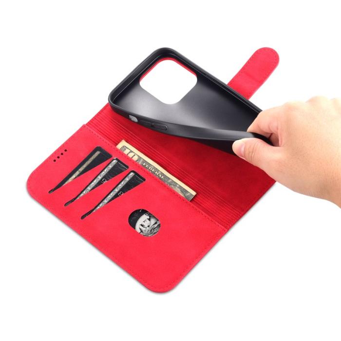 AZNS - AZNS iPhone 15 Pro Fodral Ställ Wallet PU Läder - Röd