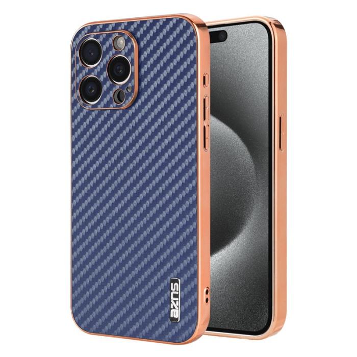 AZNS - AZNS iPhone 15 Pro Max Fodral - Elektropläterad Kolfiber PU+TPU - Blå