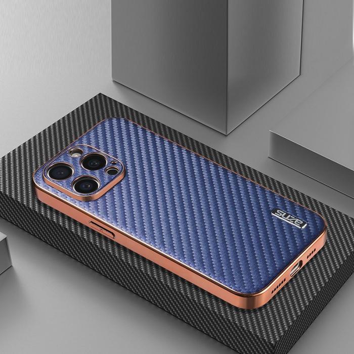 AZNS - AZNS iPhone 15 Pro Max Fodral - Elektropläterad Kolfiber PU+TPU - Blå