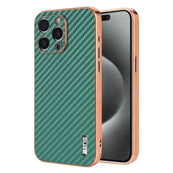 AZNS - AZNS iPhone 15 Pro Max Fodral - Elektropläterad Kolfiber PU+TPU - Grön