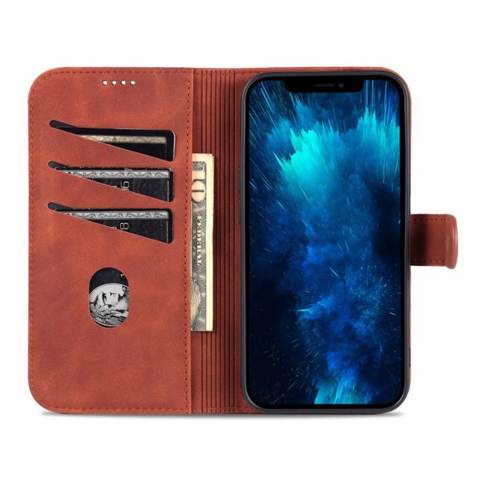 AZNS - AZNS iPhone 15 Pro Max Fodral Stand Wallet PU Läder - Brun
