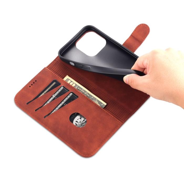 AZNS - AZNS iPhone 15 Pro Max Fodral Stand Wallet PU Läder - Brun