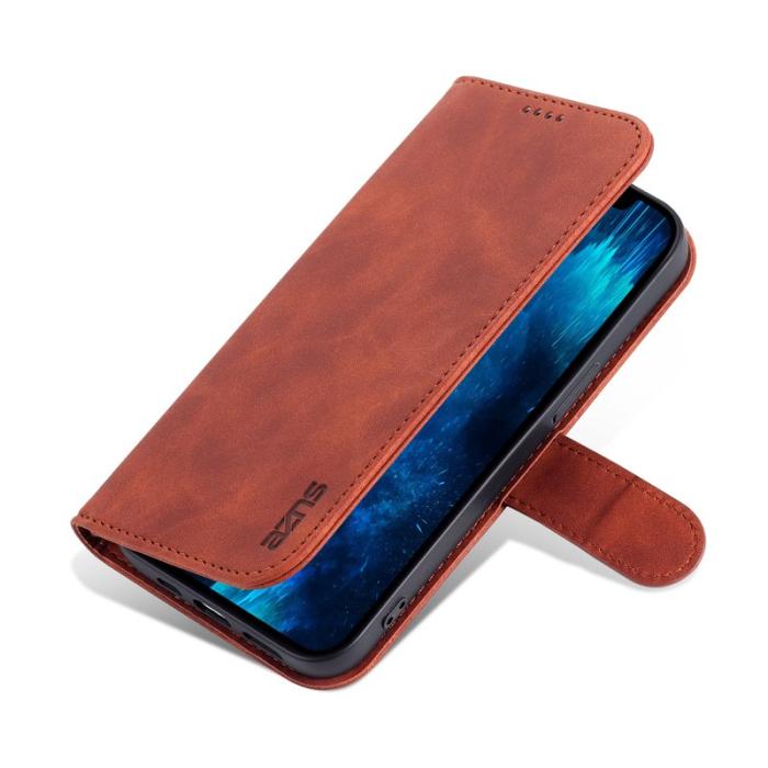 AZNS - AZNS iPhone 15 Pro Max Fodral Stand Wallet PU Läder - Brun