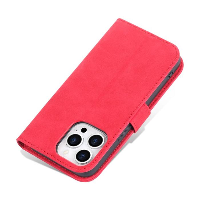 AZNS - AZNS iPhone 15 Pro Max Fodral Stand Wallet PU Läder - Röd