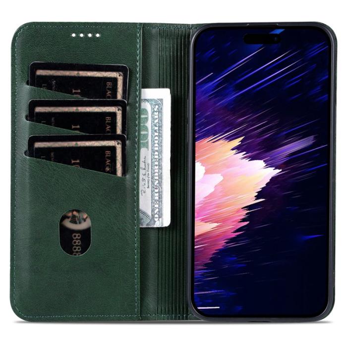 AZNS - AZNS iPhone 16 Fodral Äkta läder Plånboksfodral - Grön
