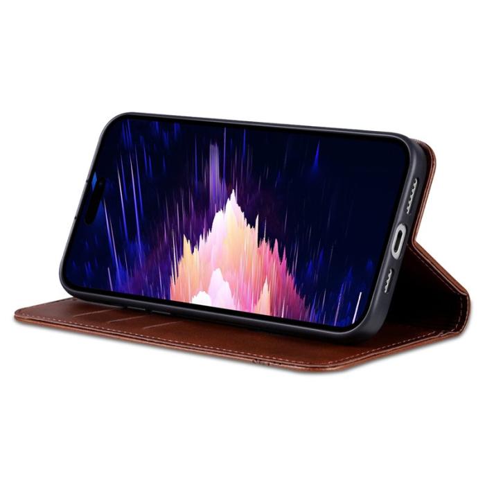 AZNS - AZNS iPhone 16 Fodral Äkta läder Plånboksfodral - Kaffe