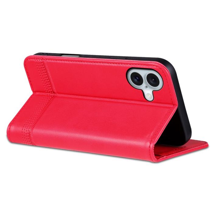 AZNS - AZNS iPhone 16 Fodral Äkta läder Plånboksfodral - Röd