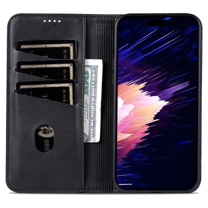AZNS - AZNS iPhone 16 Fodral Äkta läder Plånboksfodral - Svart