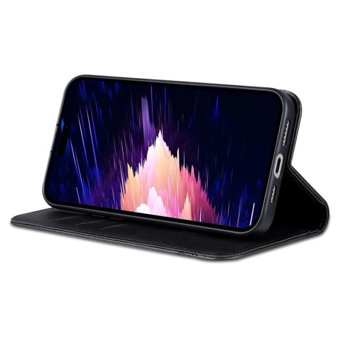 AZNS - AZNS iPhone 16 Fodral Äkta läder Plånboksfodral - Svart