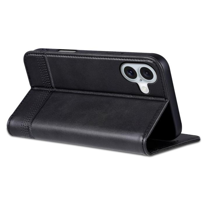 AZNS - AZNS iPhone 16 Fodral Äkta läder Plånboksfodral - Svart