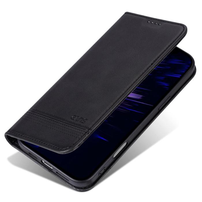 AZNS - AZNS iPhone 16 Fodral Äkta läder Plånboksfodral - Svart