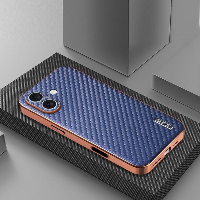 AZNS - AZNS iPhone 16 Fodral Electroplating Kolfiber PU+TPU - Blå