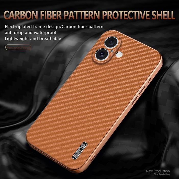 AZNS - AZNS iPhone 16 Fodral Electroplating Kolfiber PU+TPU - Blå