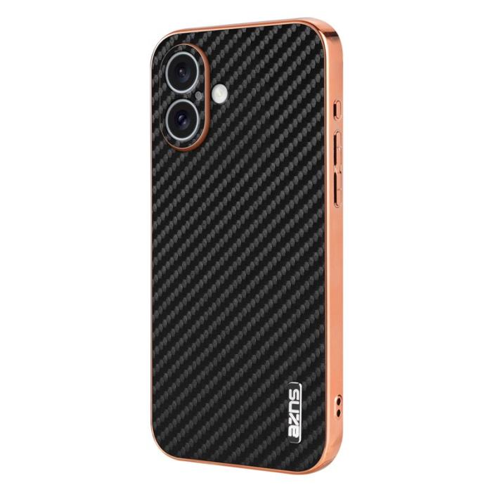 AZNS - AZNS iPhone 16 Fodral Electroplating Kolfiber PU+TPU - Svart