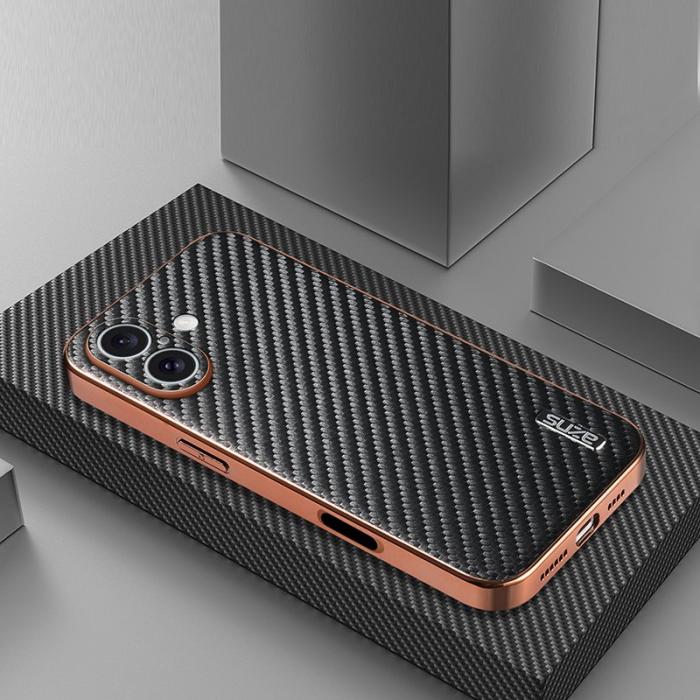 AZNS - AZNS iPhone 16 Fodral Electroplating Kolfiber PU+TPU - Svart