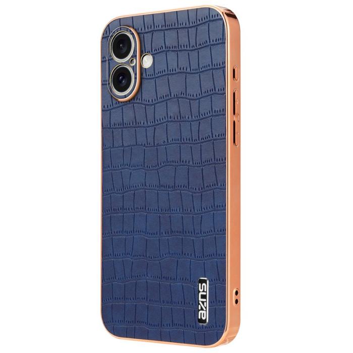 AZNS - AZNS iPhone 16 Fodral Electroplating Krokodil PU+TPU - Blå