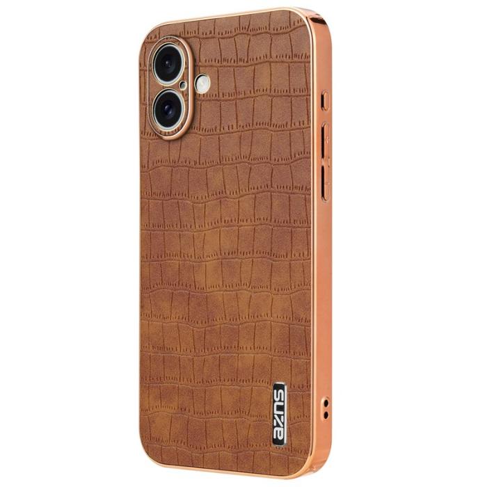 AZNS - AZNS iPhone 16 Fodral Electroplating Krokodil PU+TPU - Brun