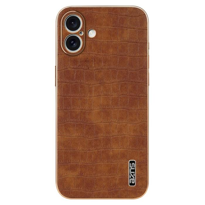 AZNS - AZNS iPhone 16 Fodral Electroplating Krokodil PU+TPU - Brun