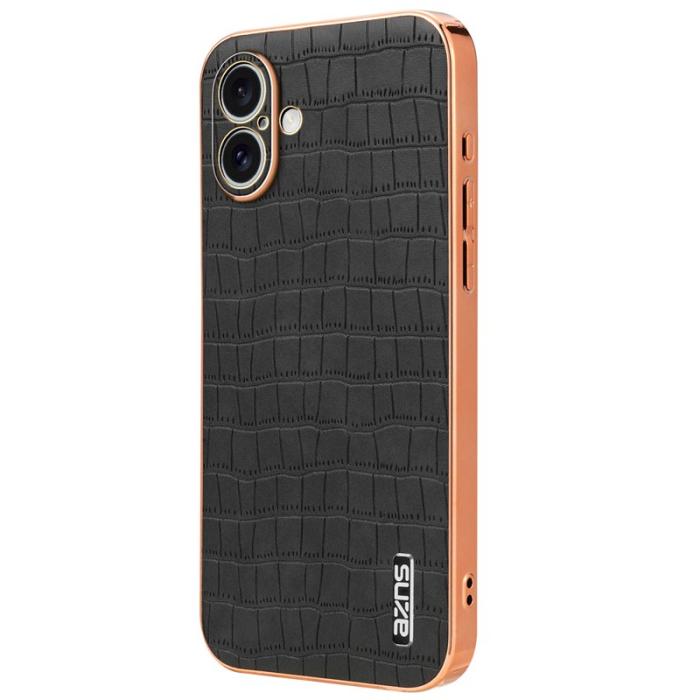 AZNS - AZNS iPhone 16 Fodral Electroplating Krokodil PU+TPU - Svart